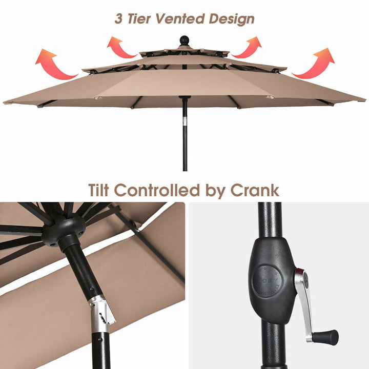 10 Feet 3 Tier Outdoor Patio Umbrella with Double Vented