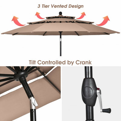 10ft Outdoor Patio 3 Tier Vented Offset Umbrella with 1.5" Aluminum Pole and 8 Sturdy Ribs