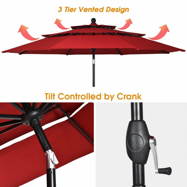 10ft Outdoor Patio 3 Tier Vented Offset Umbrella with 1.5" Aluminum Pole and 8 Sturdy Ribs