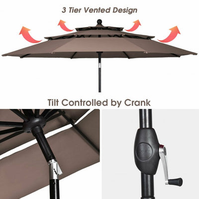 10ft Outdoor Patio 3 Tier Vented Offset Umbrella with 1.5" Aluminum Pole and 8 Sturdy Ribs