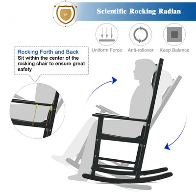 Oversized Wooden Porch Rocking Chair High Back Slat Reclining Seat