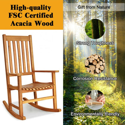 Oversized Wooden Porch Rocking Chair High Back Slat Reclining Seat