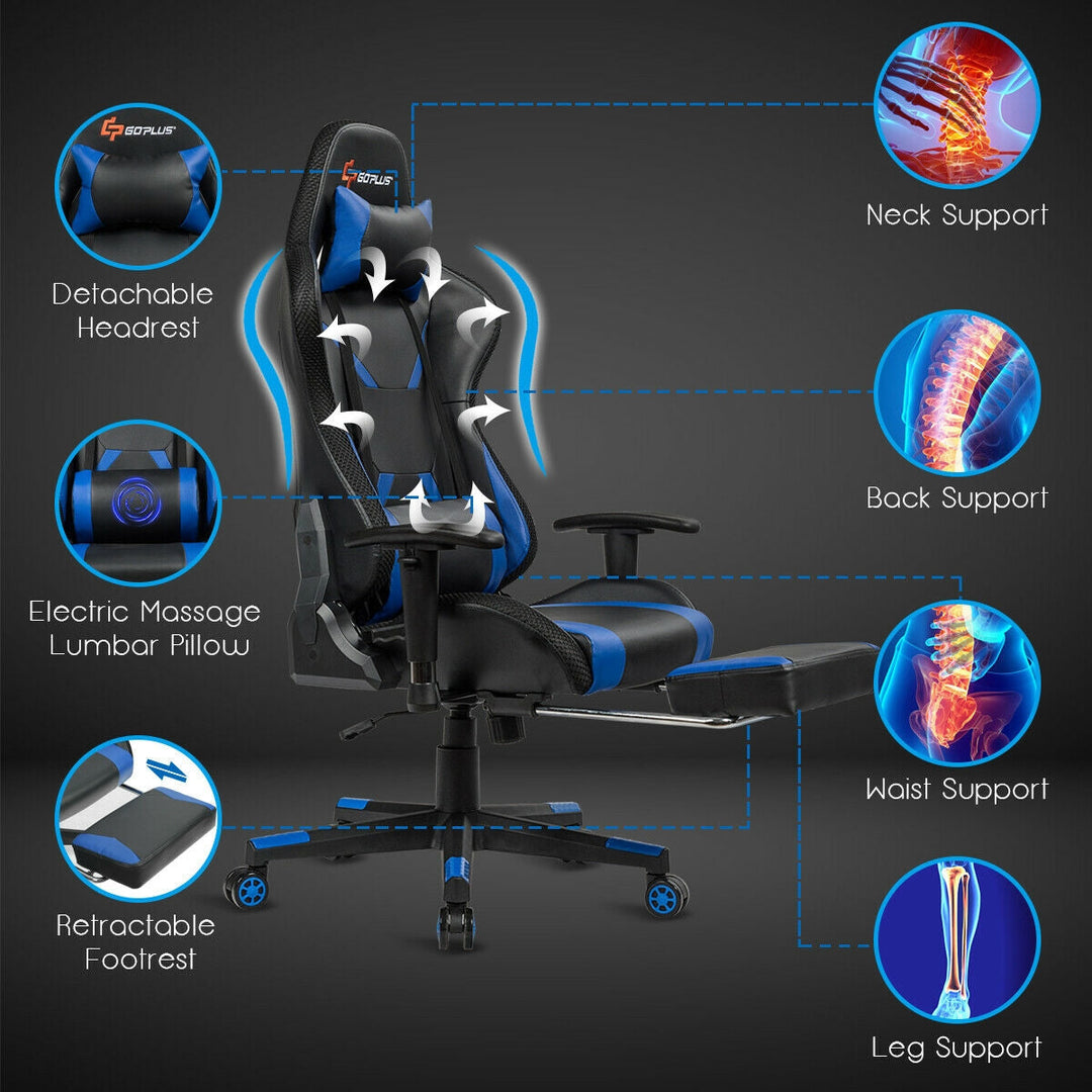 Ergonomic High Back Massage Gaming Chair with Light and Handrails
