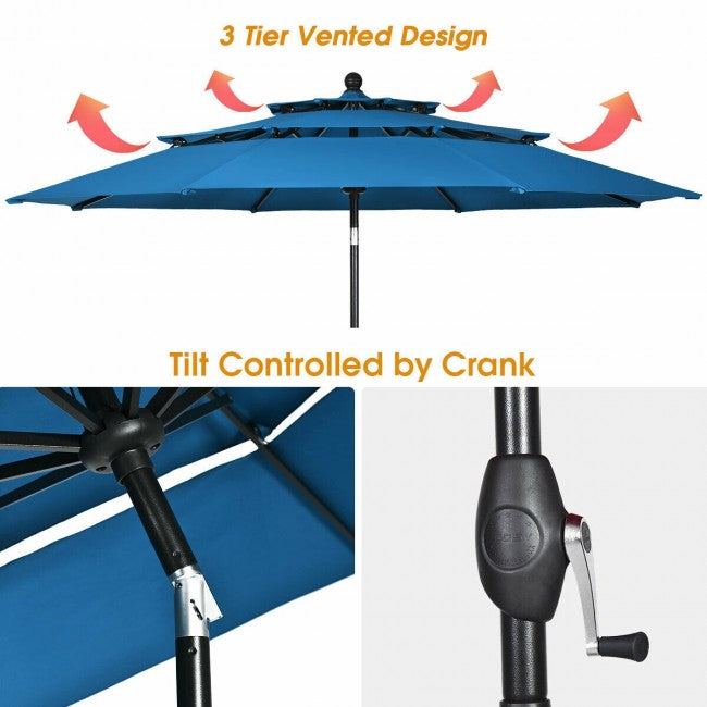10ft Outdoor Patio 3 Tier Vented Offset Umbrella with 1.5" Aluminum Pole and 8 Sturdy Ribs