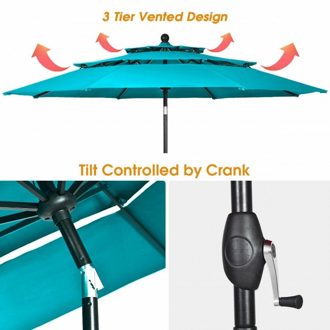 10ft Outdoor Patio 3 Tier Vented Offset Umbrella with 1.5" Aluminum Pole and 8 Sturdy Ribs