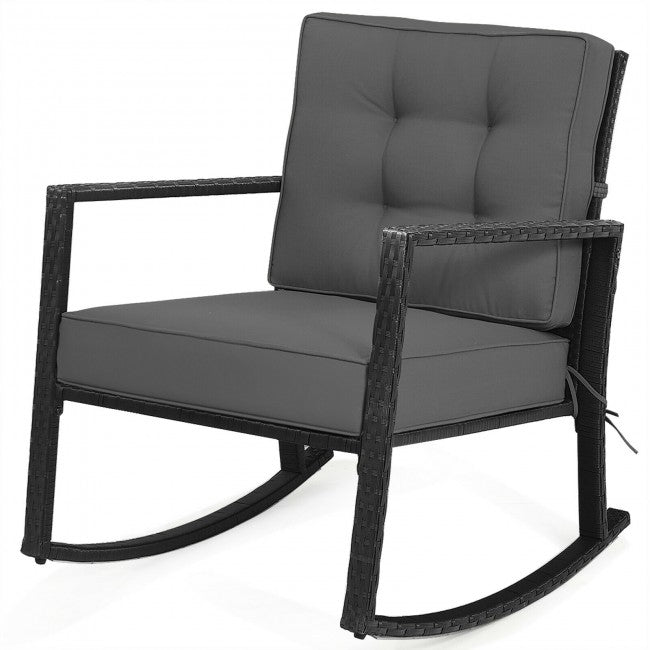 Outdoor Glider Rocking Chair Patio Rattan Rocker with Thick Cushion