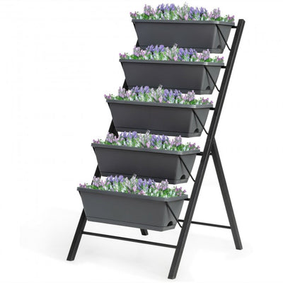 4Ft Vertical Raised Garden Bed 5 Tier Freestanding Elevated Planter Container Boxes with Water Drainage for Patio Balcony