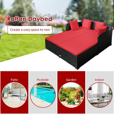 Outdoor Patio Rattan Daybed Thick Pillows Cushioned Sofa Furniture