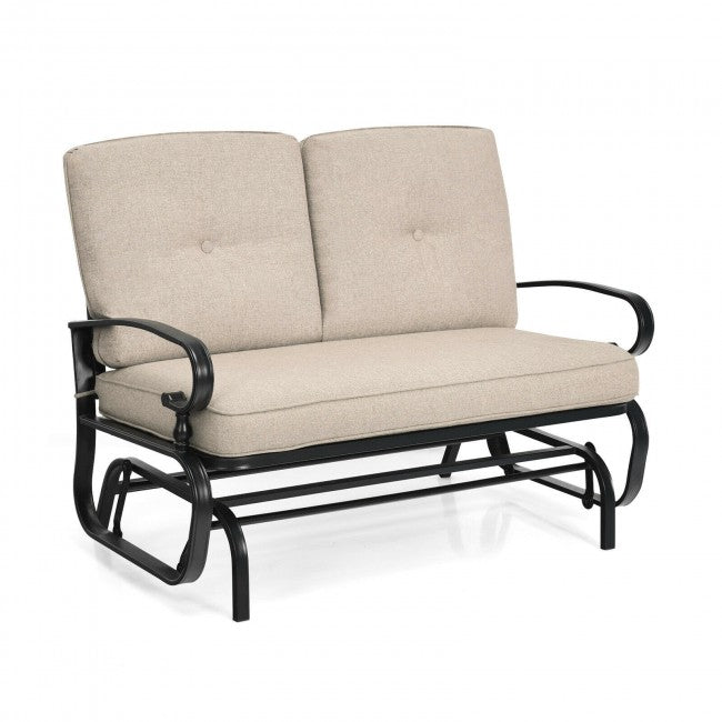 2-Person Outdoor Glider Loveseat with Padded Cushions and Armrests for Patio Porch