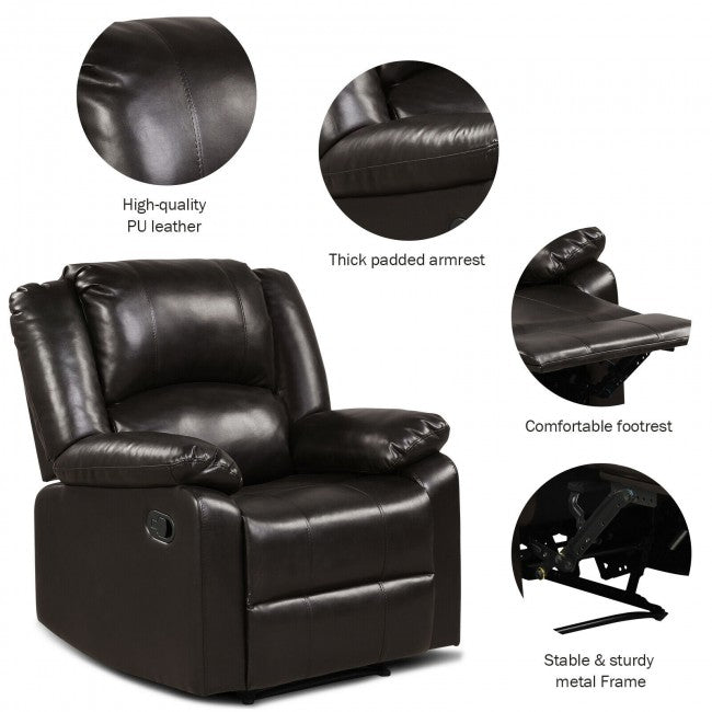 Single PU Leather Recliner Chair Ergonomic Lounger Sofa Home Theater Seating with Footrest Armrest