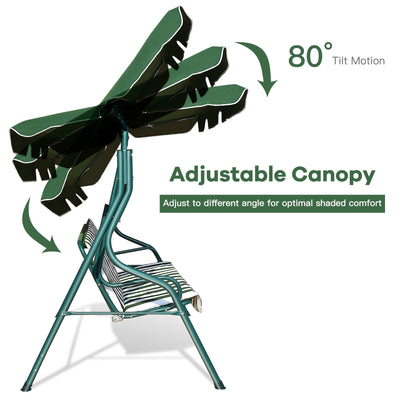 3 Seat Outdoor Patio Canopy Swing with Cushioned Steel Frame