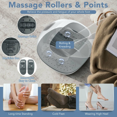 Sauna Steam Foot Spa Bath Massager with 3 Heating Levels and Pedicure Massage Rollers