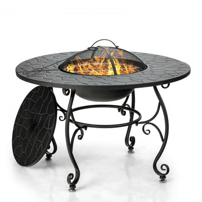 35.5" Multifunctional Outdoor Portable Fire Pit Patio Fireplace Dining Table with BBQ Grill and Log Grate