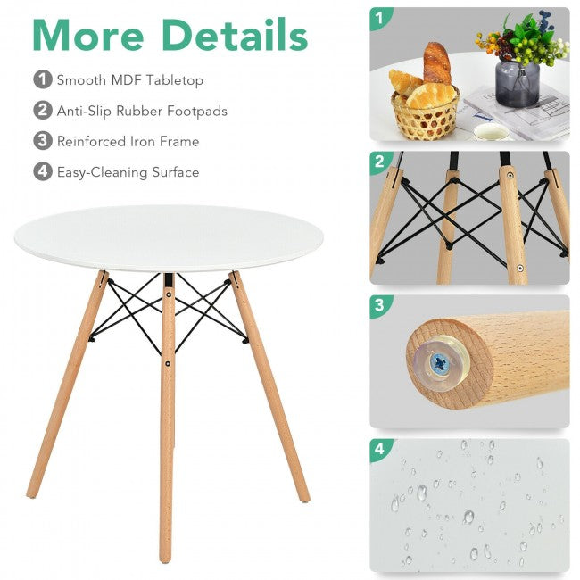 5 Pieces Modern Dining Table Set with Round Table and 4 White Chairs