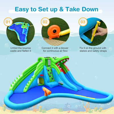 Inflatable Crocodile Style Water Slide Upgraded Kids Bounce Castle with 780W Blower