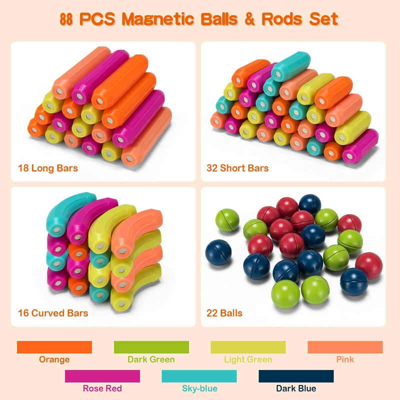 88 Pieces Magnetic Balls and Rods Set Building Blocks Set For Kids over 3 Years
