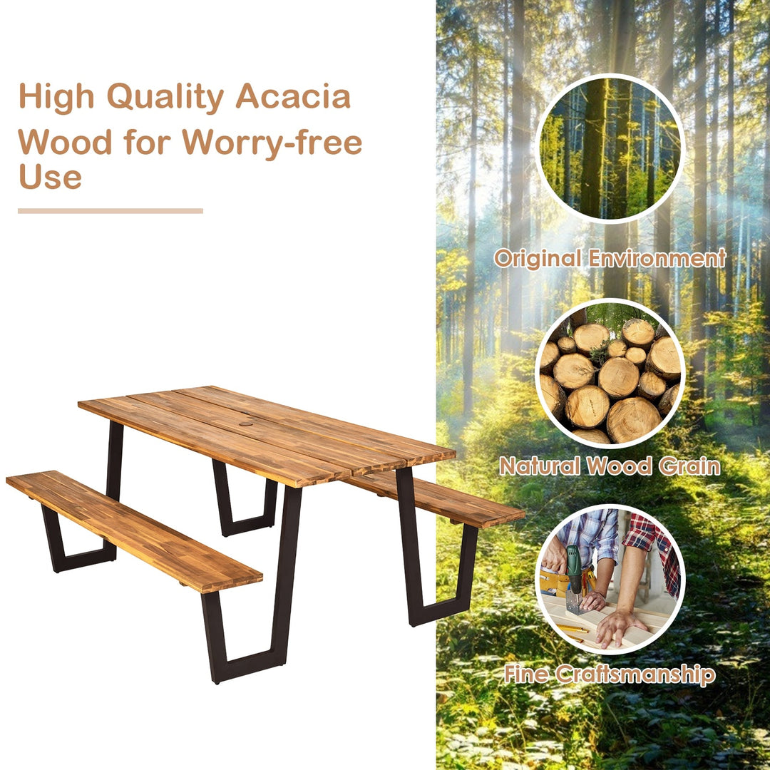 70 Inch Dining Table Set with Seats and Umbrella Hole