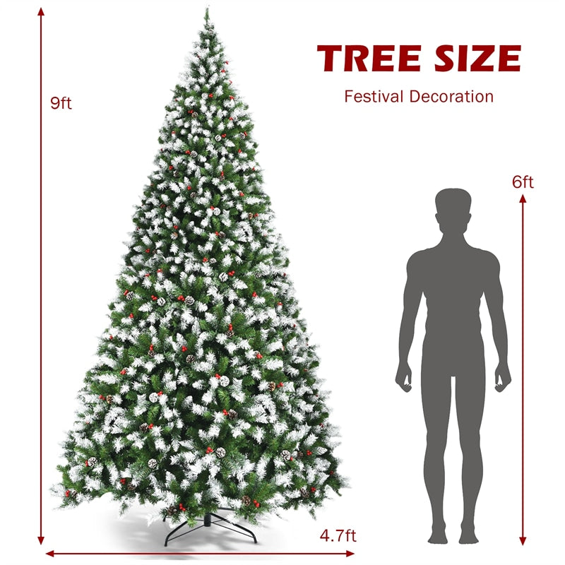 9ft Pre-lit Snow Flocked Artificial Christmas Tree with 900 LED Lights