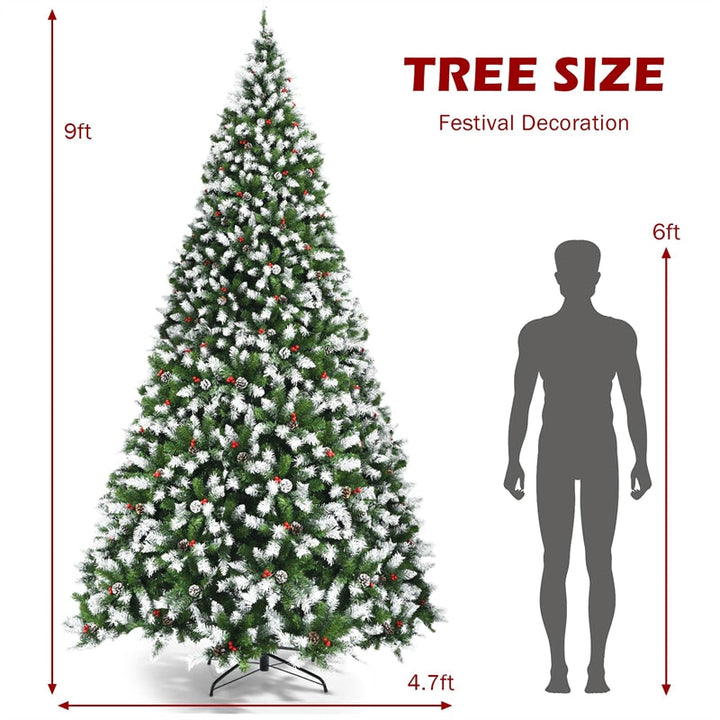 9ft Pre-lit Snow Flocked Artificial Christmas Tree with 900 LED Lights