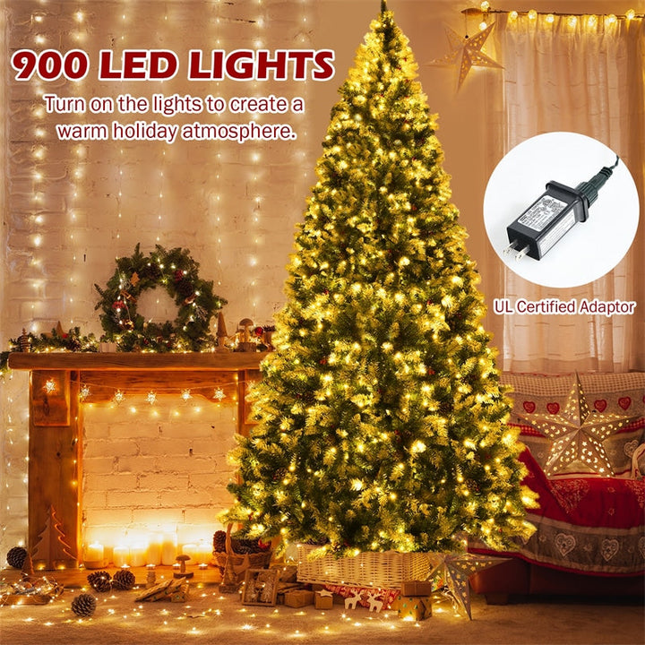 9ft Pre-lit Snow Flocked Artificial Christmas Tree with 900 LED Lights