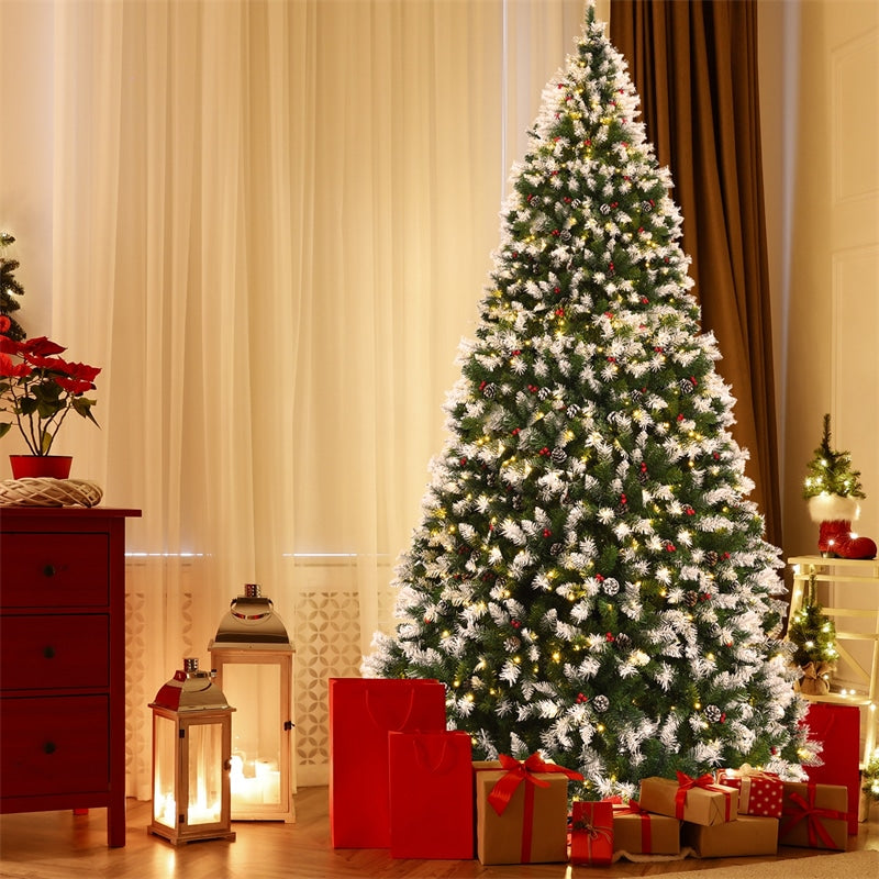 9ft Pre-lit Snow Flocked Artificial Christmas Tree with 900 LED Lights