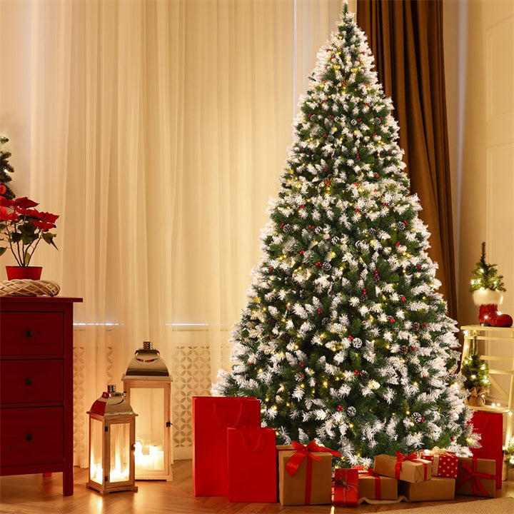 9ft Pre-lit Snow Flocked Artificial Christmas Tree with 900 LED Lights