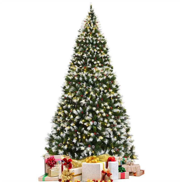 9ft Pre-lit Snow Flocked Artificial Christmas Tree with 900 LED Lights