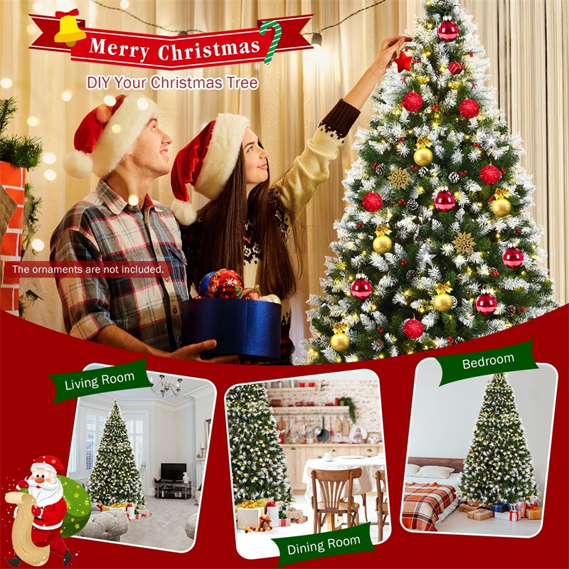 9ft Pre-lit Snow Flocked Artificial Christmas Tree with 900 LED Lights