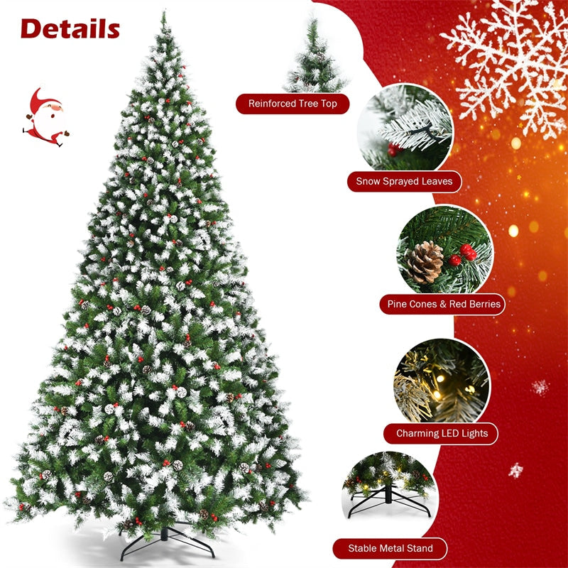 9ft Pre-lit Snow Flocked Artificial Christmas Tree with 900 LED Lights