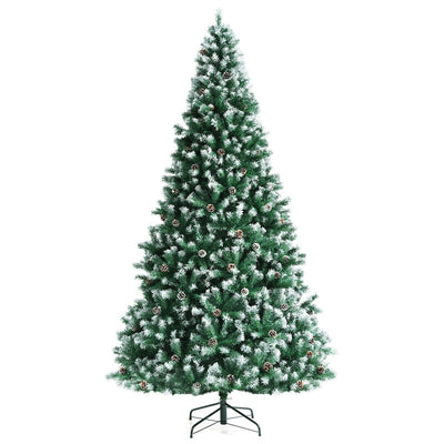 9ft Unlit Artificial Snow Flocked Christmas Tree with Pine Cones and Metal Stand