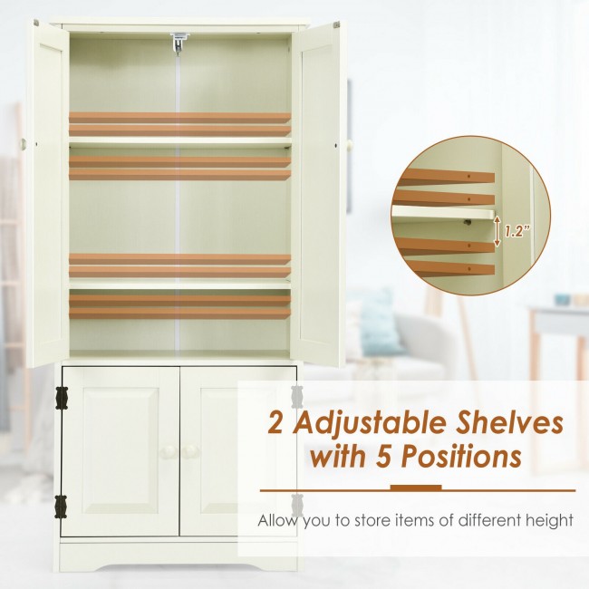 Freestanding Accent Floor Storage Cabinet Cupboard with Adjustable Shelves and Anti-toppling Device