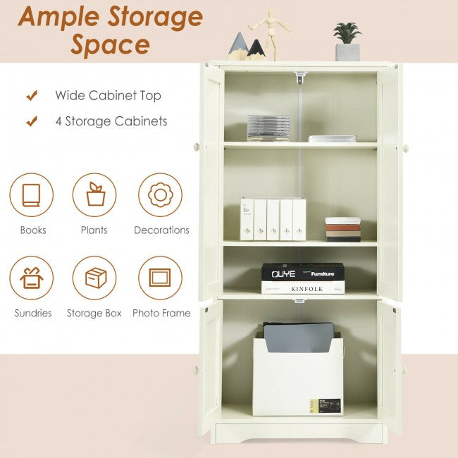 Freestanding Accent Floor Storage Cabinet Cupboard with Adjustable Shelves and Anti-toppling Device