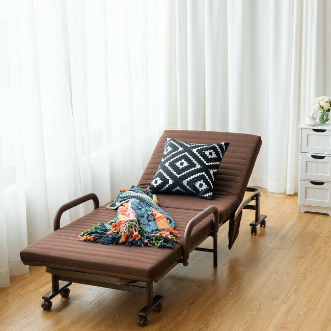 Adjustable Rollaway Guest Bed Portable Folding Ottoman with Removable Mattress and Side Pocket