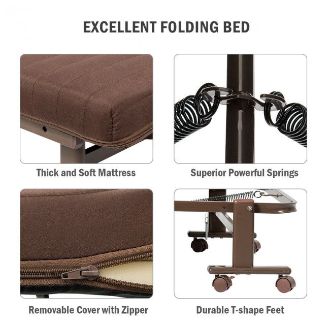 Adjustable Rollaway Guest Bed Portable Folding Ottoman with Removable Mattress and Side Pocket