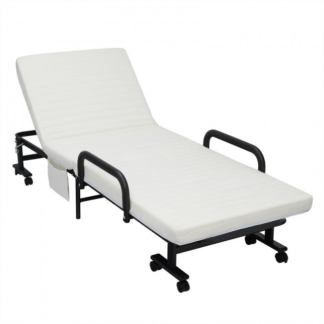 Adjustable Rollaway Guest Bed Portable Folding Ottoman with Removable Mattress and Side Pocket