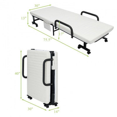 Adjustable Rollaway Guest Bed Portable Folding Ottoman with Removable Mattress and Side Pocket