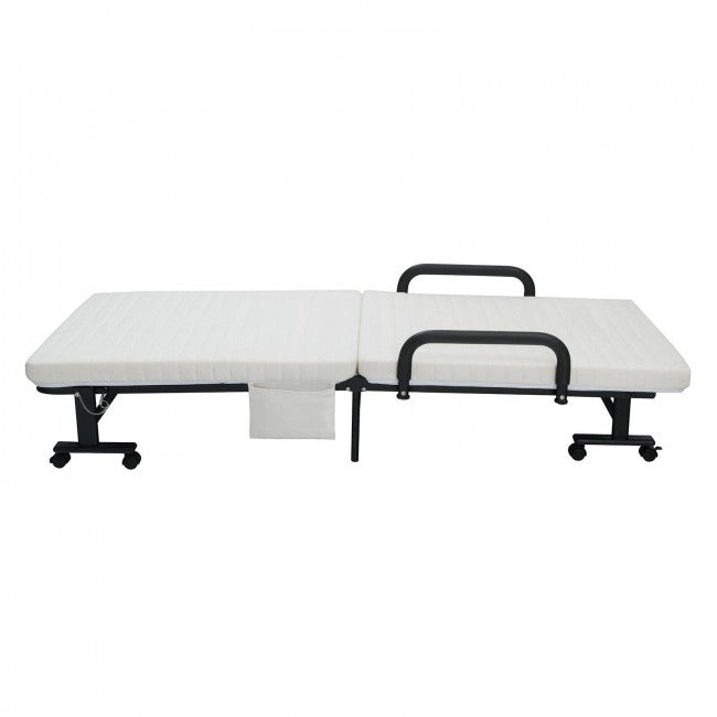 Adjustable Rollaway Guest Bed Portable Folding Ottoman with Removable Mattress and Side Pocket