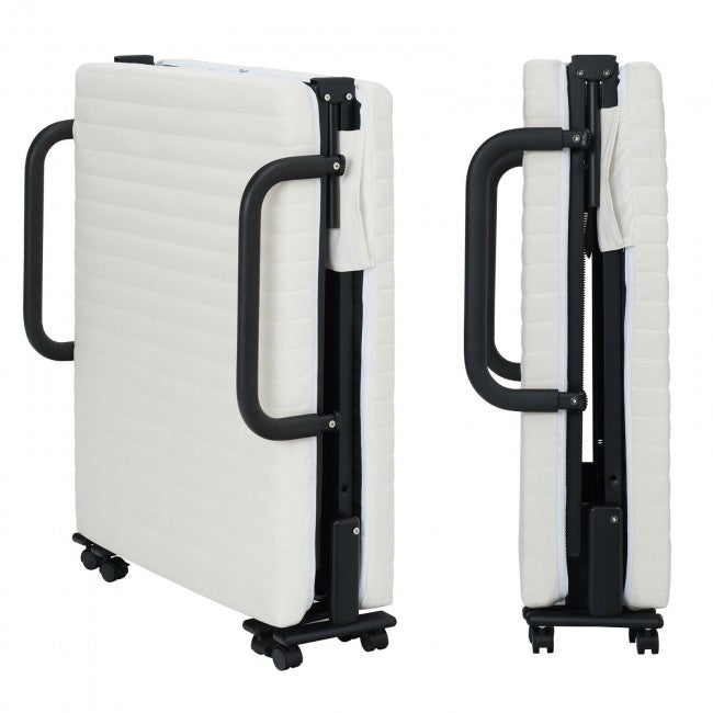 Adjustable Rollaway Guest Bed Portable Folding Ottoman with Removable Mattress and Side Pocket