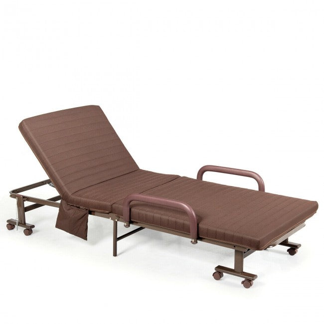Adjustable Rollaway Guest Bed Portable Folding Ottoman with Removable Mattress and Side Pocket