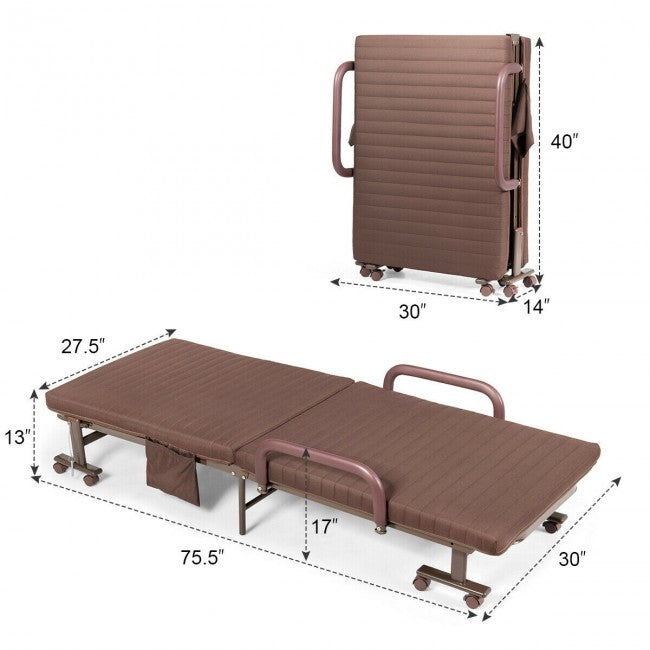 Adjustable Rollaway Guest Bed Portable Folding Ottoman with Removable Mattress and Side Pocket