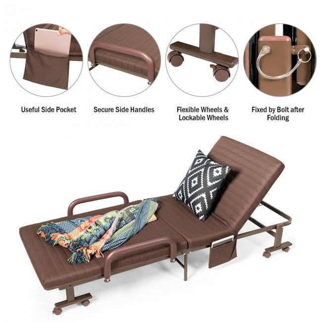 Adjustable Rollaway Guest Bed Portable Folding Ottoman with Removable Mattress and Side Pocket