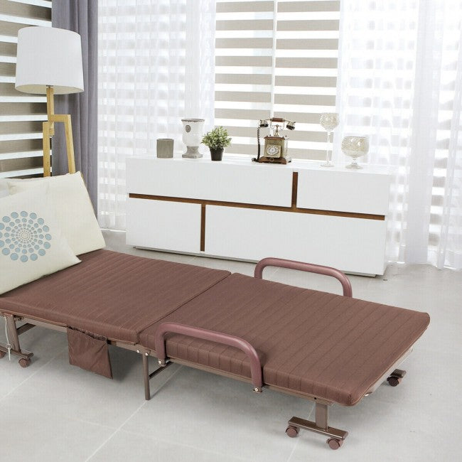 Adjustable Rollaway Guest Bed Portable Folding Ottoman with Removable Mattress and Side Pocket