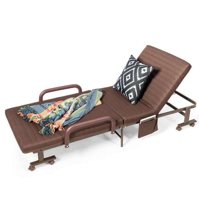 Adjustable Rollaway Guest Bed Portable Folding Ottoman with Removable Mattress and Side Pocket