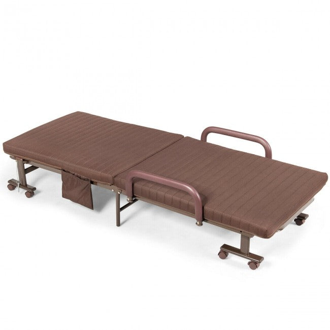 Adjustable Rollaway Guest Bed Portable Folding Ottoman with Removable Mattress and Side Pocket
