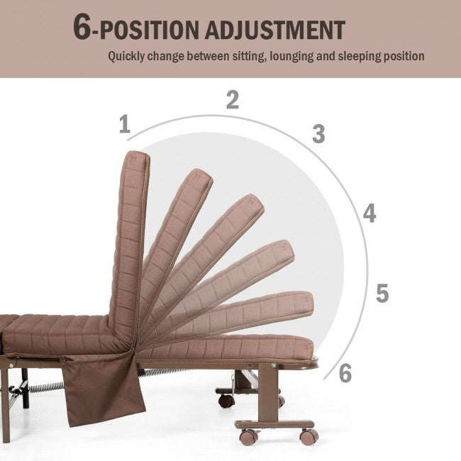 Adjustable Rollaway Guest Bed Portable Folding Ottoman with Removable Mattress and Side Pocket