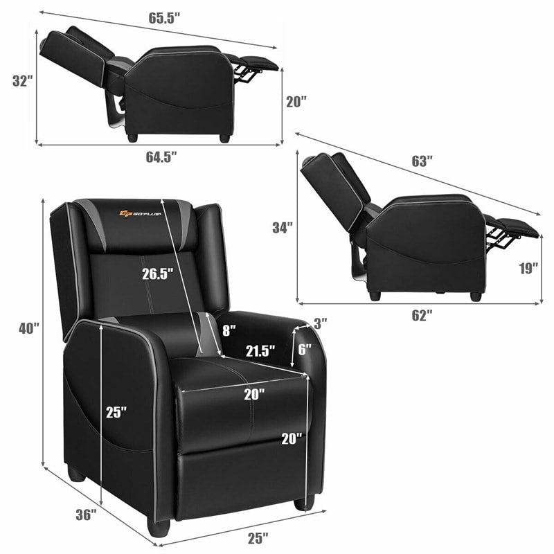 Adjustable Modern Gaming Chair PU Leather Single Recliner Sofa with Footrest Massage Function