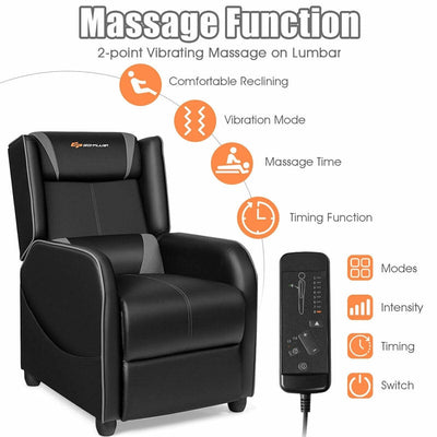 Adjustable Modern Gaming Chair PU Leather Single Recliner Sofa with Footrest Massage Function