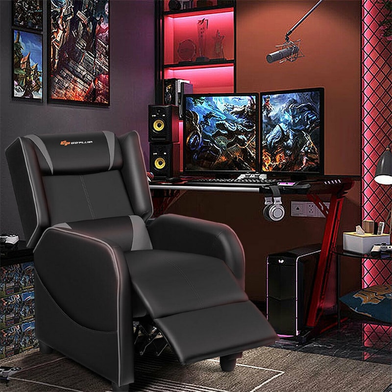 Adjustable Modern Gaming Chair PU Leather Single Recliner Sofa with Footrest Massage Function