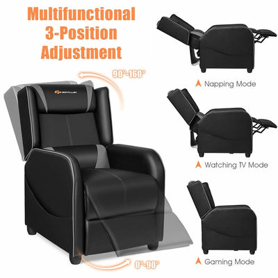 Adjustable Modern Gaming Chair PU Leather Single Recliner Sofa with Footrest Massage Function