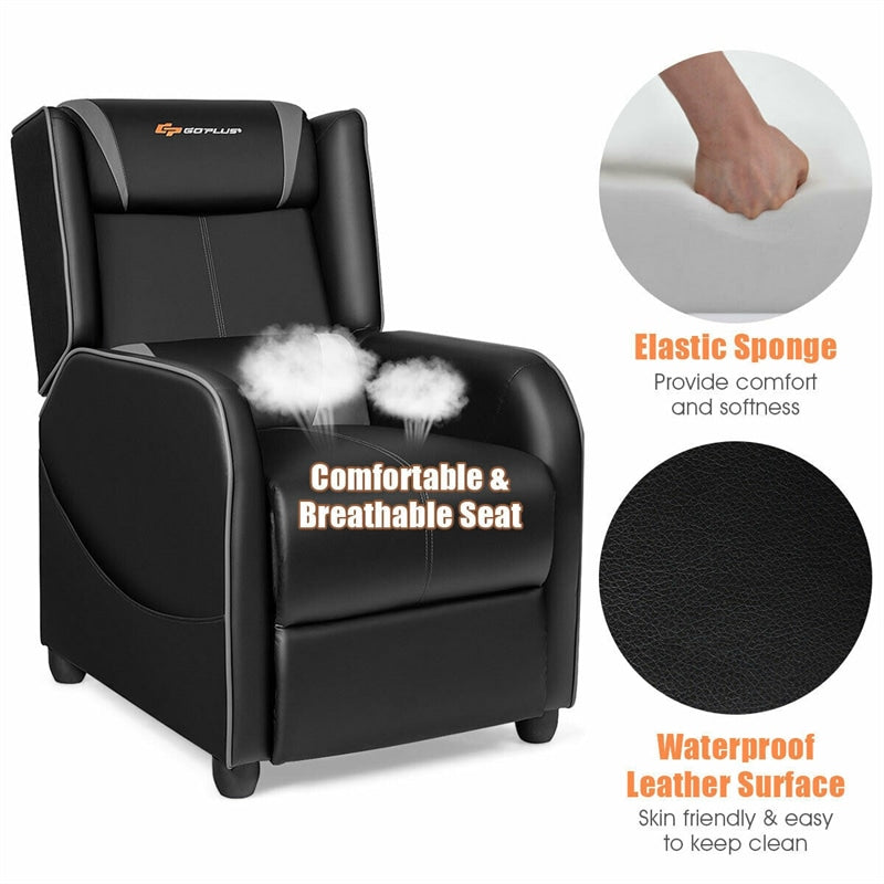 Adjustable Modern Gaming Chair PU Leather Single Recliner Sofa with Footrest Massage Function